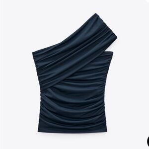 Zara Dark Navy Ruched Asymmetric Top